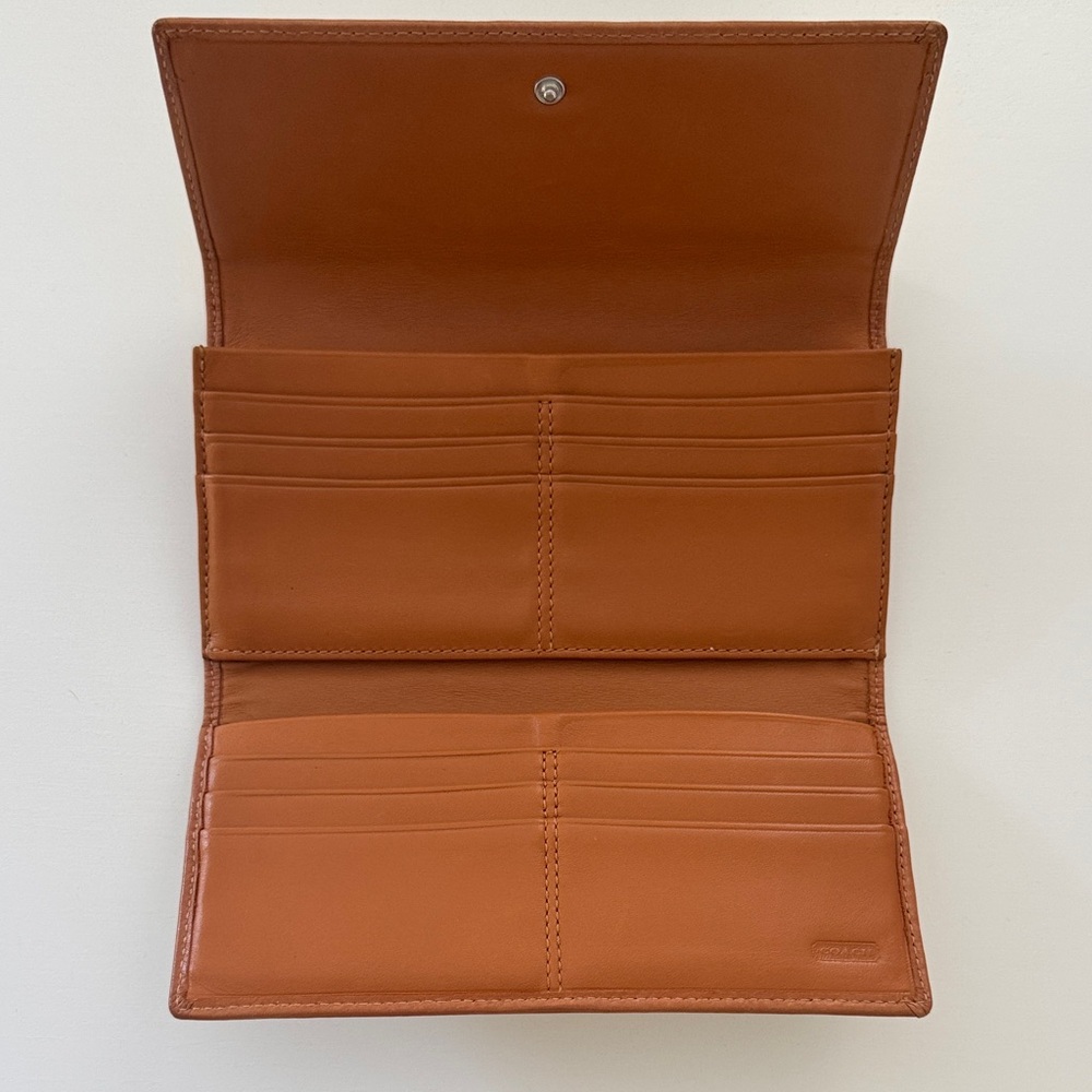 Coach Pale Yellow/Gold and Brown Logo Fabric & Leather Women's Wallet - Picture 3 of 16